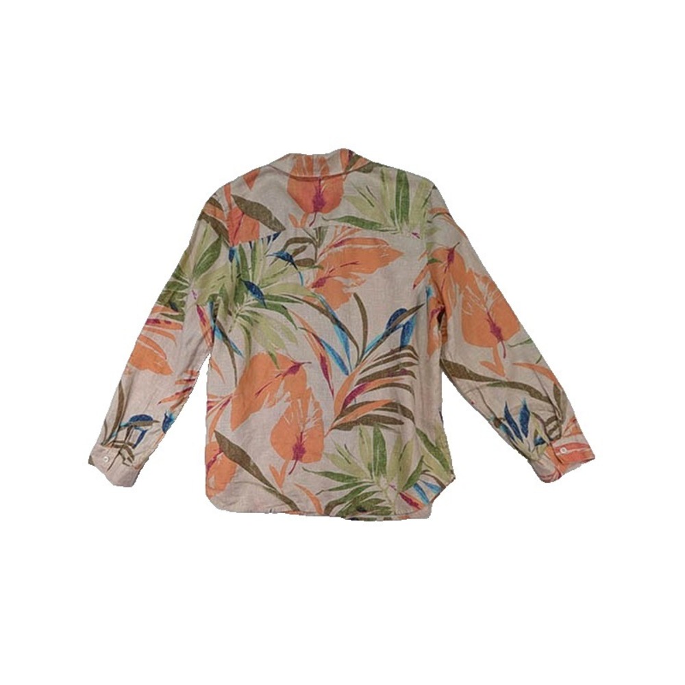 Chico's Linen Blouse Womens L 12 Botanical Tropical Resort Coastal Boho Vacation - Picture 2 of 11